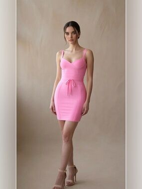 Elegant Pink Bodycon Fitted Pink Midi Dress